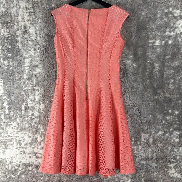 Danny Nicole Size 6 Geometric Lace Mini Fit Flared Dress Pink Sleeveless Lined - Picture 3 of 11